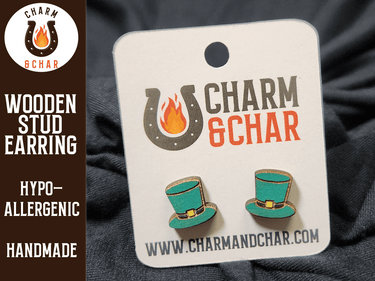 Leprechaun Hat Wood Stud Earrings - St. Patrick's Day Fashion Earring - Stud Earring - Charm and Char
